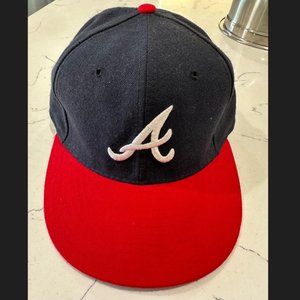 New Era Atlanta Braves Hat Men's 7 1/8 Blue Fitted 59FIFTY Cap MLB Baseball USA